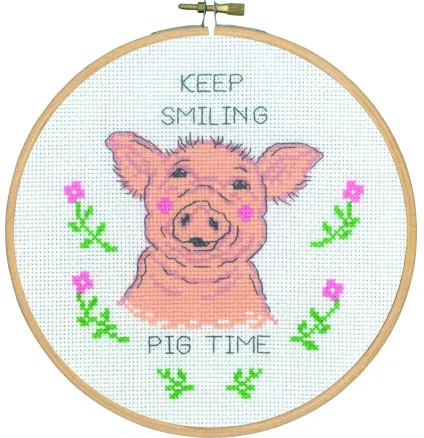 Permin Kirjontasarja Keep smiling pig time Ø18