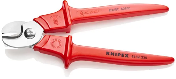 Knipex Kaapelileikkuri, kahva ruiskupäällystetty muovilla, eristetty, VDE-hyväksytty, 230 mm