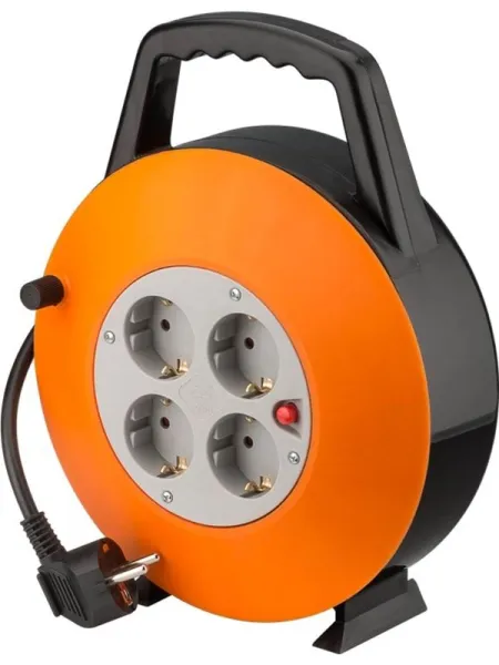 Pro Cable reel 15 m oranssi-musta - 4 suojatulla pistorasialla