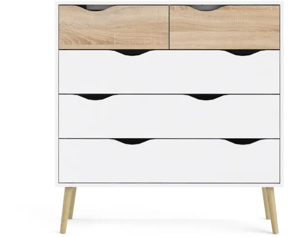 TVILUM Delta-lipasto - valkoinen/tammi, 5 laatikkoa