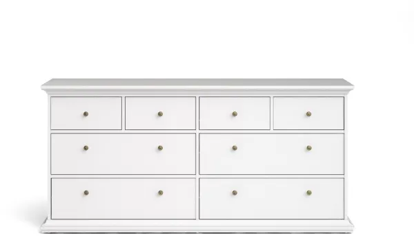 TVILUM Paris-lipasto - valkoinen puu, 8 laatikkoa