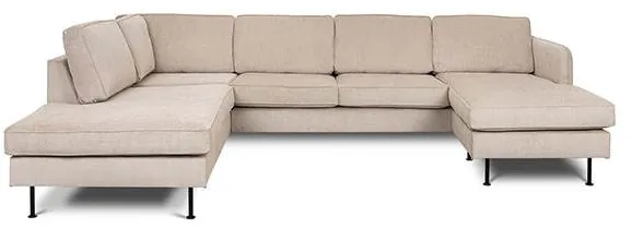 Læsø-sohva, jossa on chaiselongue ja avoin pää - 288 x 210 cm - beige sametti