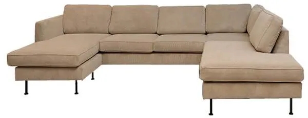 Thy-sohva, jossa on divaani ja avoin pääty - 305 x 210 cm - beige sametti - vasen suunta