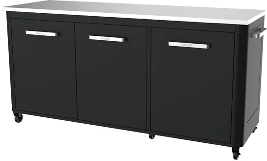 cozze ®urapöytä, jossa on 3 ovea ja 6 pyörää, ruostumatonta terästä/musta/harmaa
